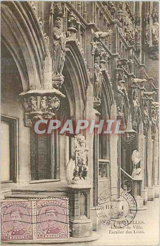 CPA Bruxelles l'Hotel de Ville escalier des Lions 