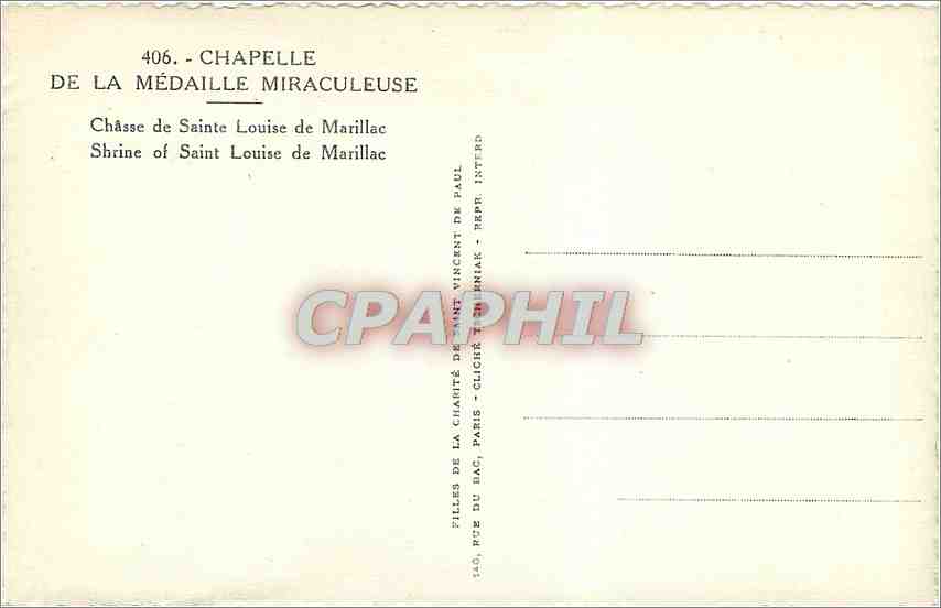 CPA Chapelle de la medaille miraculeuse Chasse de Sainte Louise de Marillac  — Rückseite