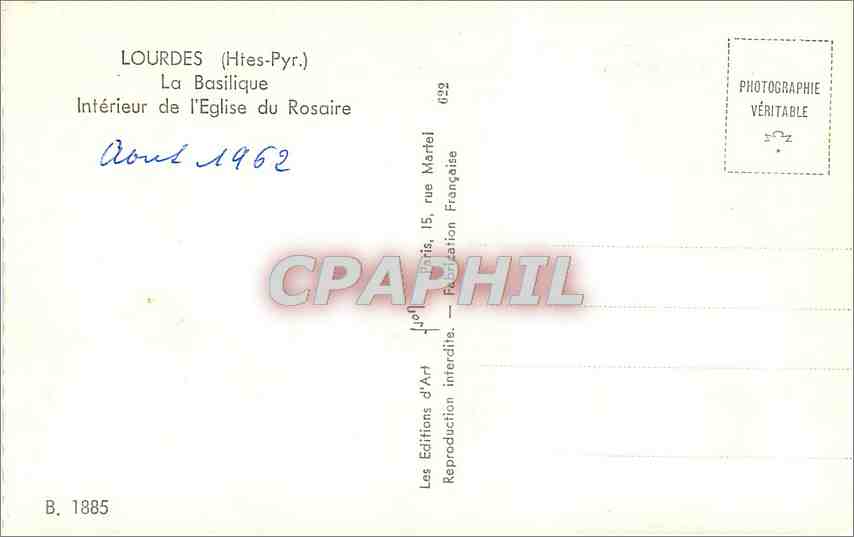 CPM Lourdes Htes Pyr la Basilique Interieur de l'eglise du Rosaire  — Verso