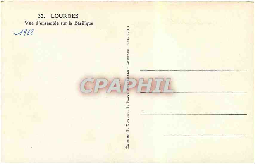 CPA Lourdes vue d'ensemble sur la basilique  — Verso
