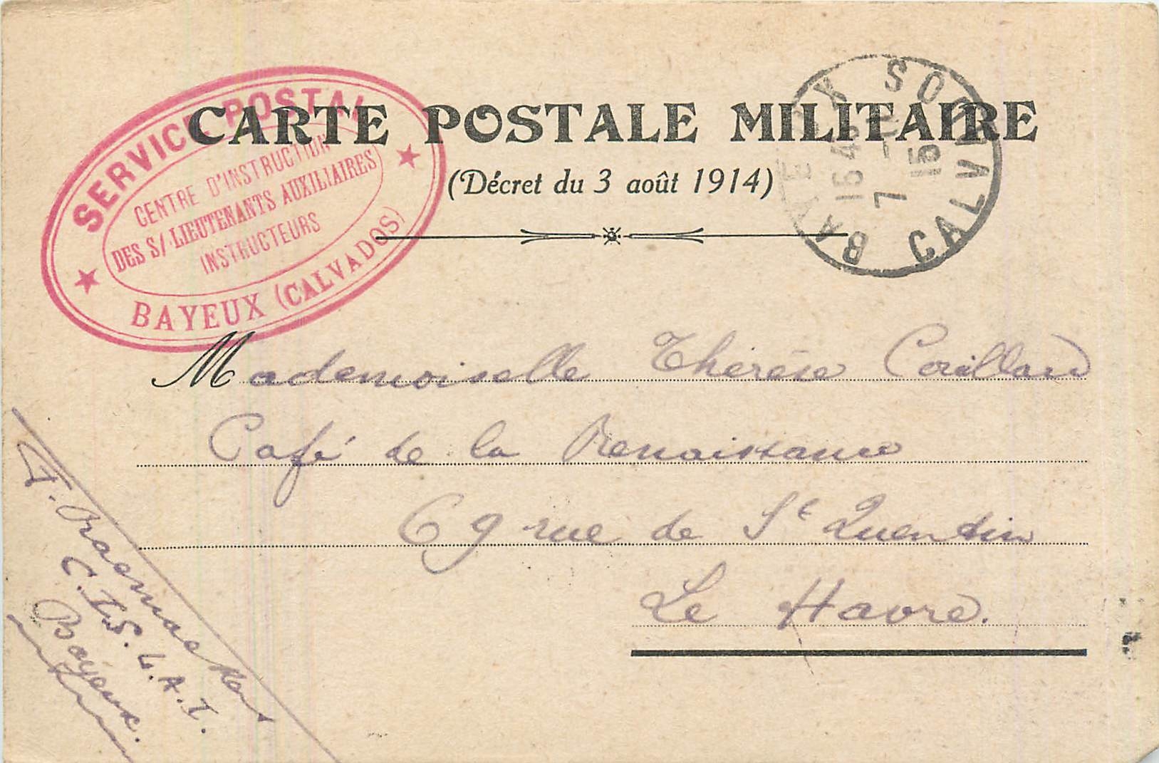 Militärische Ansichtskarte — Ausbildungszentrum für s/Leutnants der Reserve (Calvados) — Bayeux