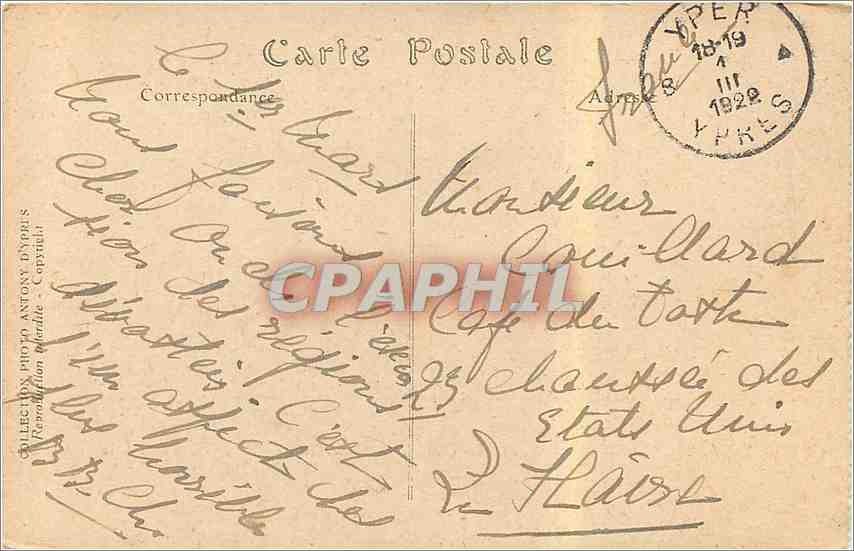 CPA Ypres Halles aux draps en 1912  — Rückseite