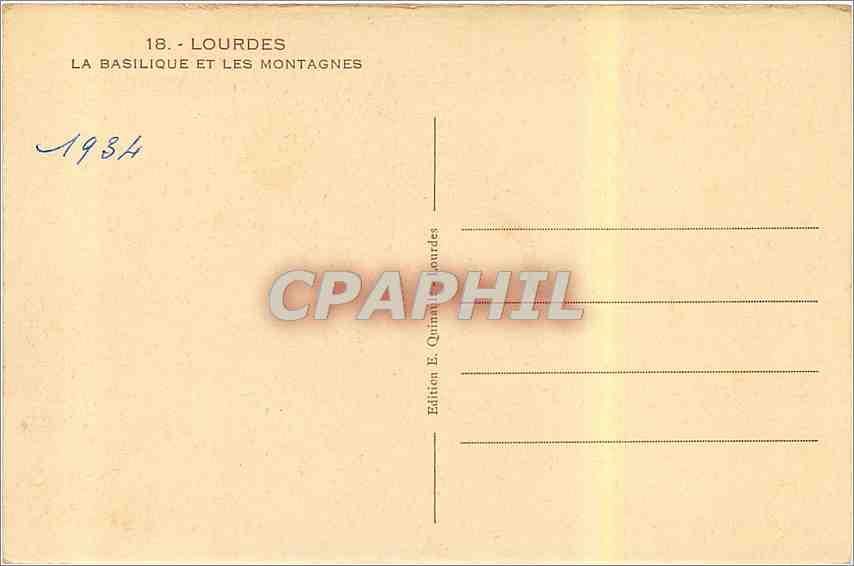 CPA Lourdes la Basilique et les Montagnes  — Verso