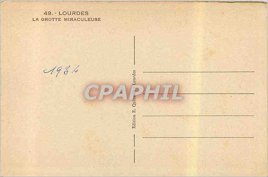 CPA Lourdes la Grotte Miraculeuse  — Verso
