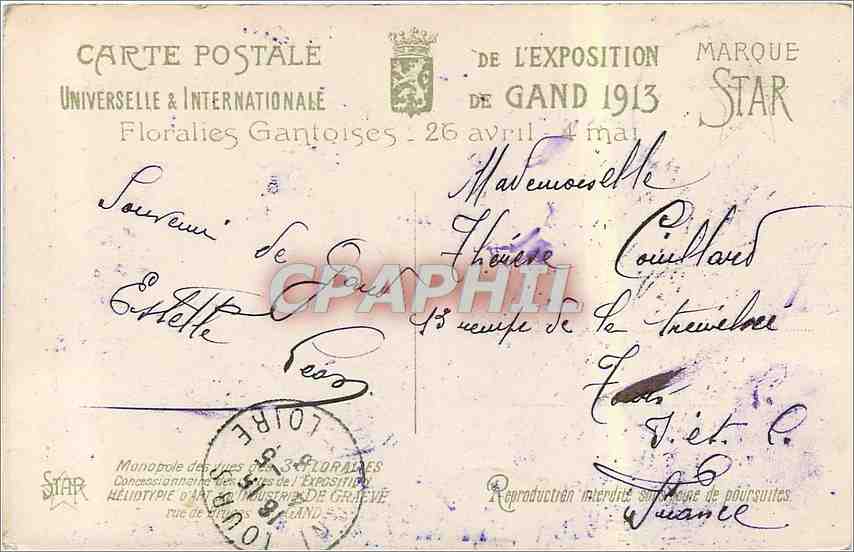 CPA Exposition Universalle et international de Gand  — Rückseite