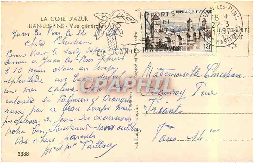 CPM La Cote d'Azur Juan les Pins vue generale  — Rückseite