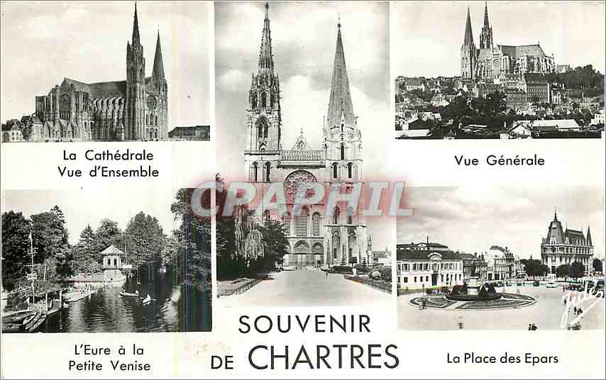 CPM Souvenir de Chartres la cathedrale vue d'ensemble vue generale l'eure a la petite venis la place