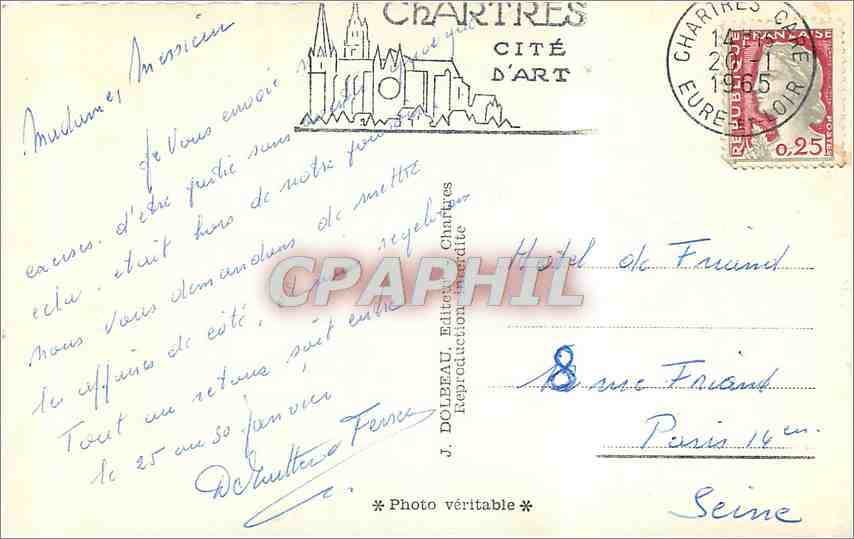 CPM Souvenir de Chartres la cathedrale vue d'ensemble vue generale l'eure a la petite venis la place — Rückseite