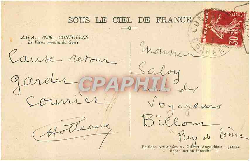 CPA Confolens le Vieux Moulin du Goire  — Rückseite