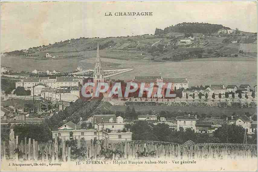 Epernay — Hôpital Hospice Auban-Moët — Vue générale — J. Bracquemart, lith. édit., Epernay