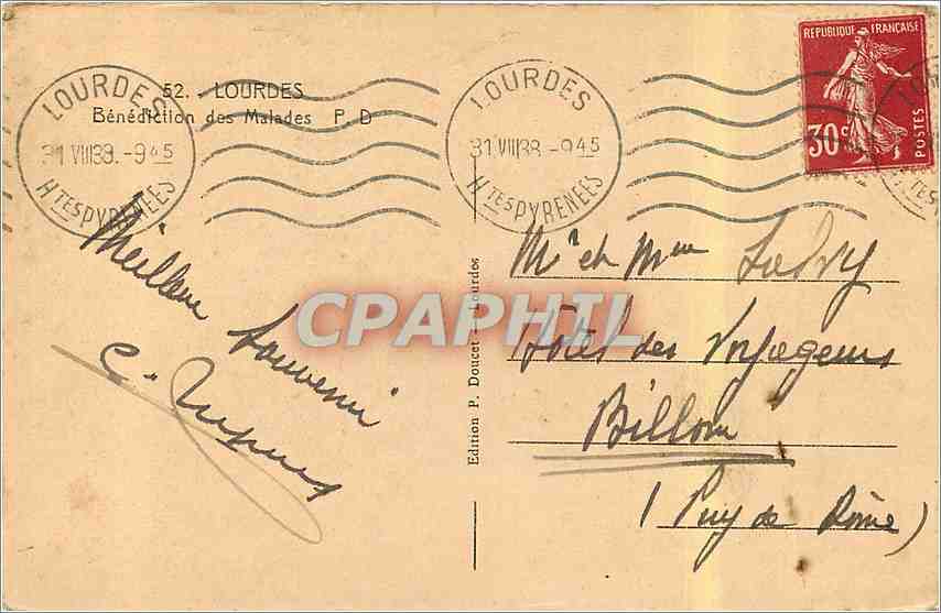 CPA Lourdes benediction des Malades  — Verso