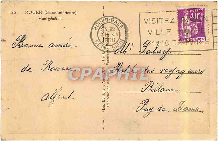 CPA Rouen Seine Inferieure vue generale  — Rückseite