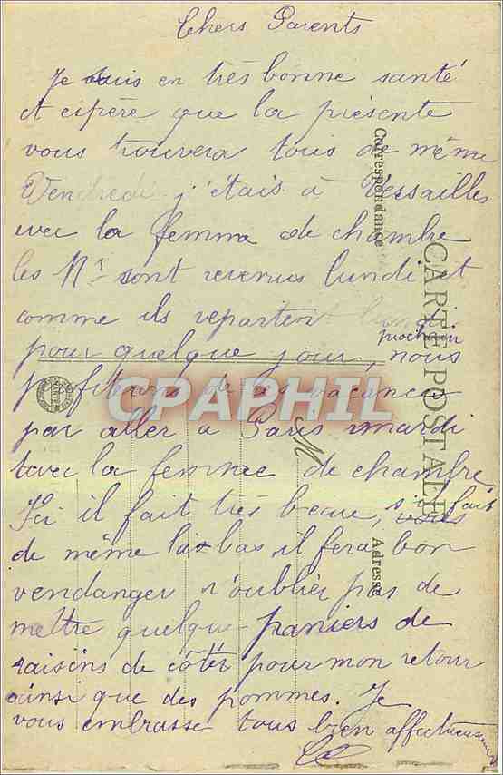 CPA Versailles bains d'Apollon  — Verso