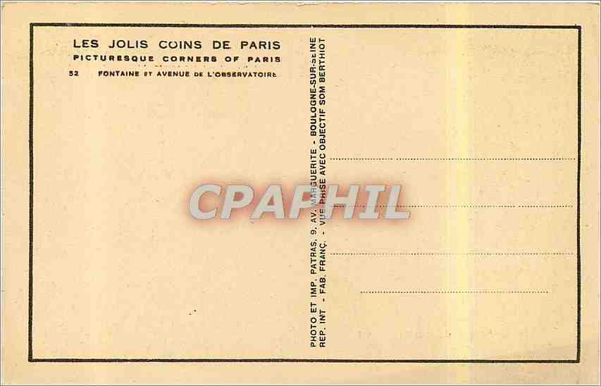 CPA Les Jolis coins de Paris fontaine et avenue de l'observatoire  — Rückseite