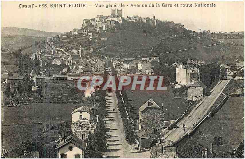 CPA Cantal Saint Flour vue generale avenue de la gare et route nationale 