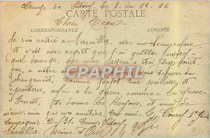 Versailles — Vue Générale du Parc et du Château — Éditeur non identifié, n° 16 — Rückseite