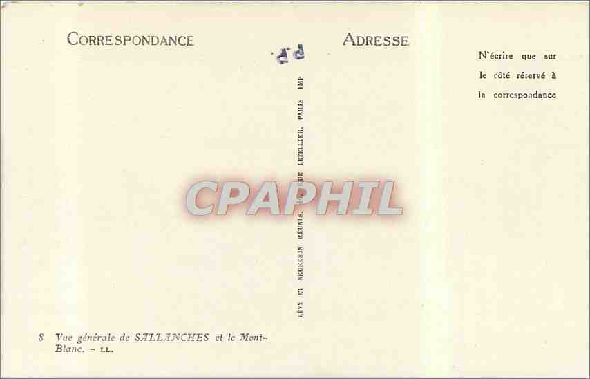 CPA Vue generale de Sallanches et le Mont Blanc  — Rückseite