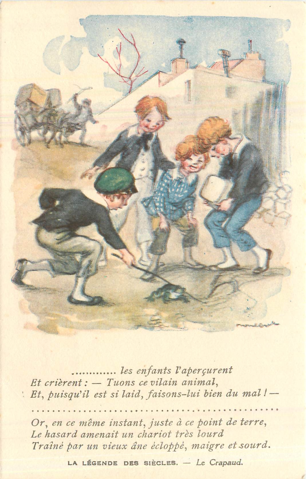 CPA Illustrateur Poulbot Crapeau Grenouille Enfant La Legende des Siecles Victor Hugo
