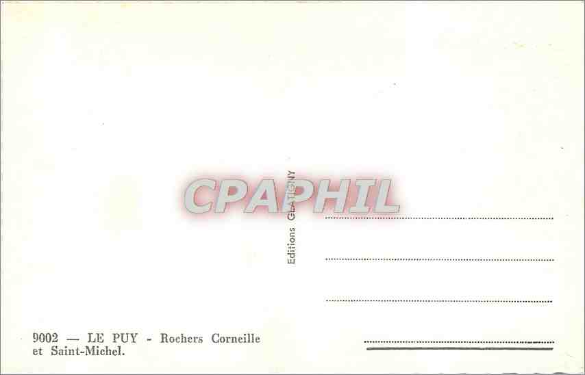 Le Puy - Rochers Corneille und Saint-Michel — Éditions Glattigny, n° 9002 — Rückseite
