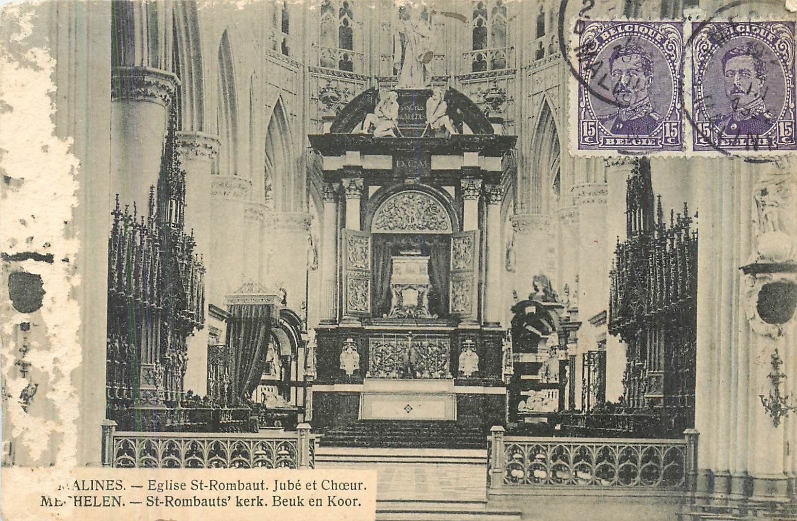 CPA Malines eglise St Rombaut jube et choeur 