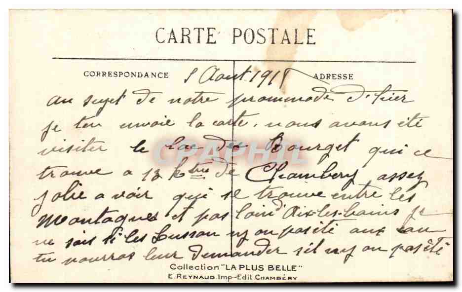 Aix les Bains CPA Le lac du Bourget Les cygnes — Rückseite