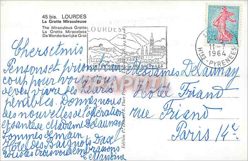 CPM Lourdes La Grote Miraculeuse  — Verso
