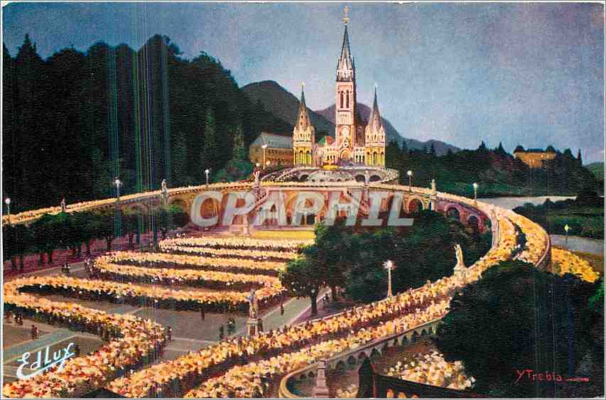 CPM Lourdes La Basilique et la Procession aux flambeaux 