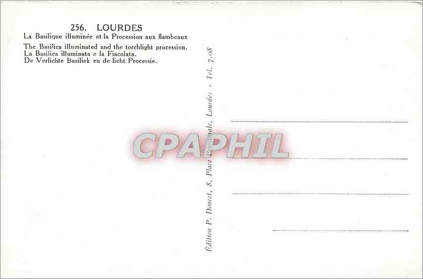 CPM Lourdes La Basilique et la Procession aux flambeaux  — Verso