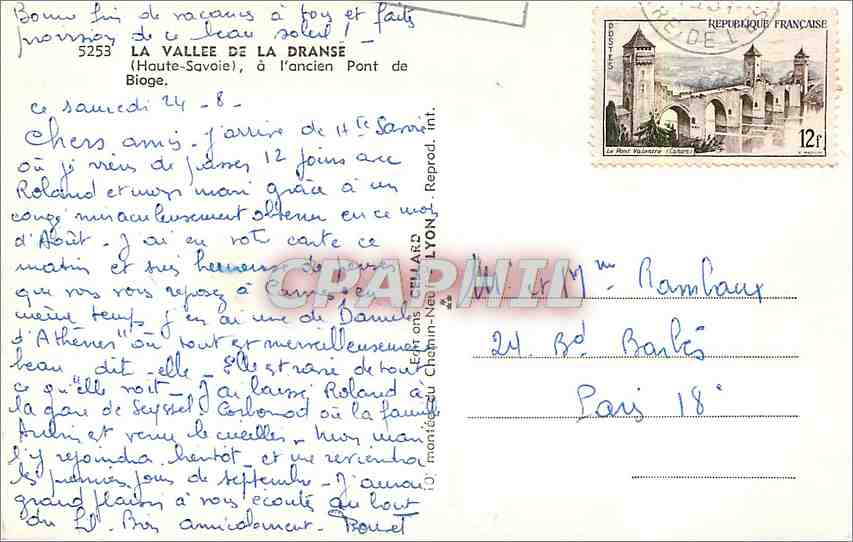 La Vallée de la Dranse — Pont de Bioge — Éditions Chalard, Lyon — Verso