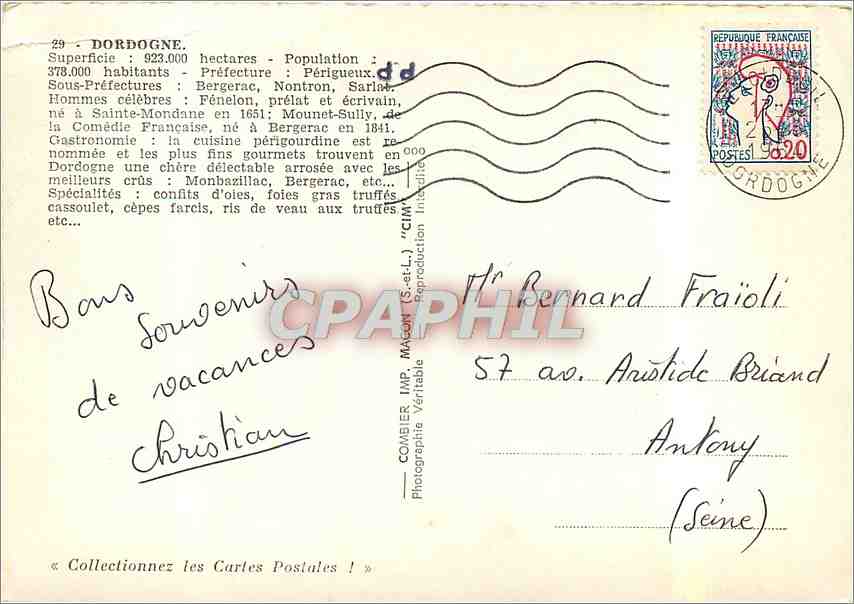 CPM Dordogne Prefecture Perigeux Sous Prefecture Bergerac Nontron Sarlat  — Rückseite