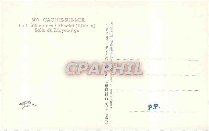 CPM Cagnes sur Mer Le Chteau des Grimaldi Salle du Moyen Age  — Verso