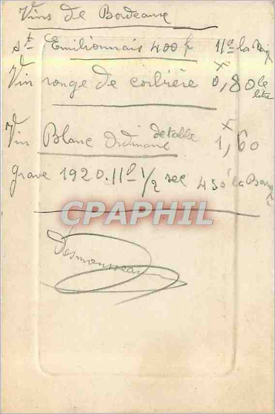 Carte de visite Grands Vins de la Gironde Provenance directe de la Propriete  Garnier & Mignot Rue d — Verso