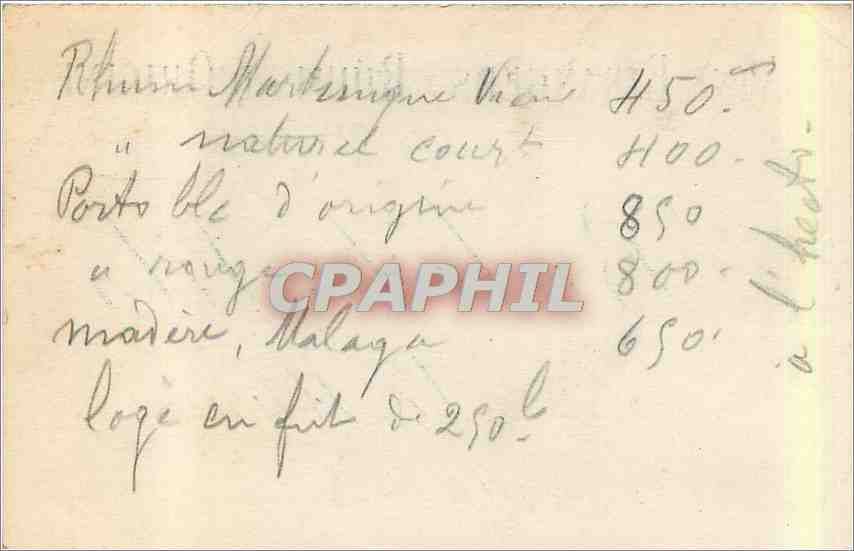 Carte de Visite Vins Etrangers Rhums d'Origine Le Havre Bulot & Fils — Verso