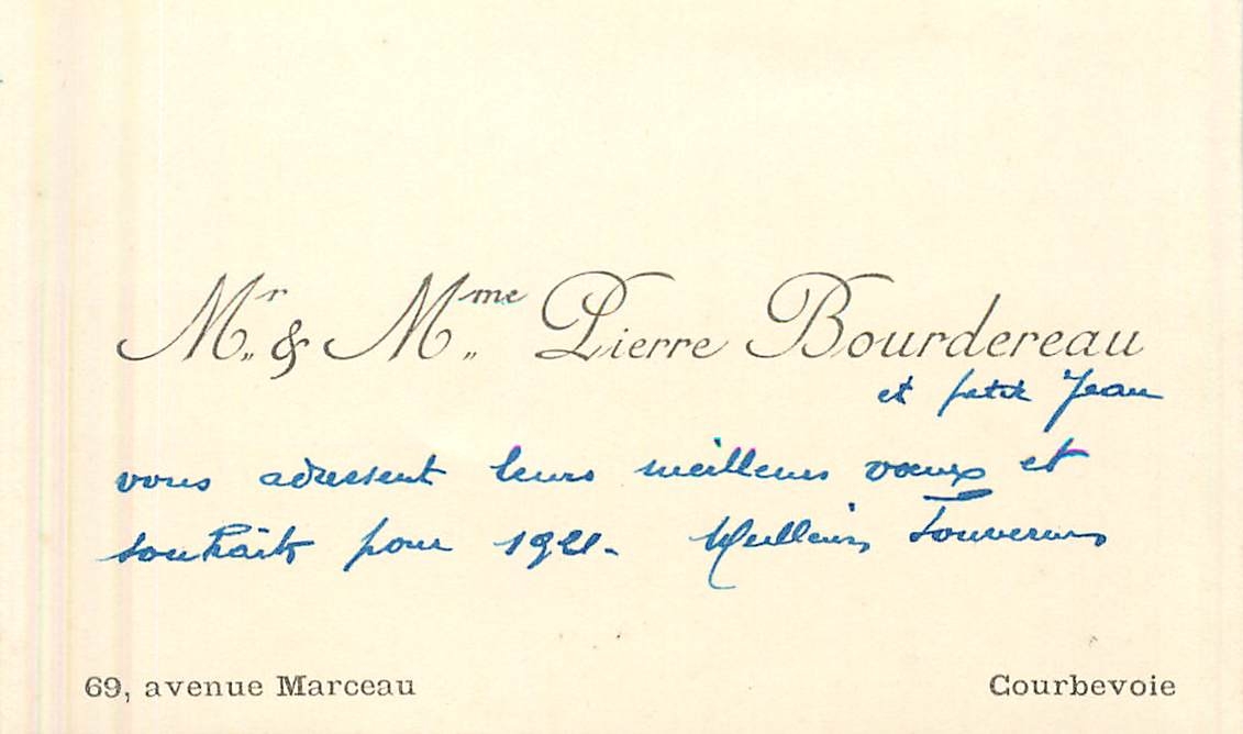 Carte de visite Mr Mme Lierre Bourdereau Courbevoie Avenue Marceau