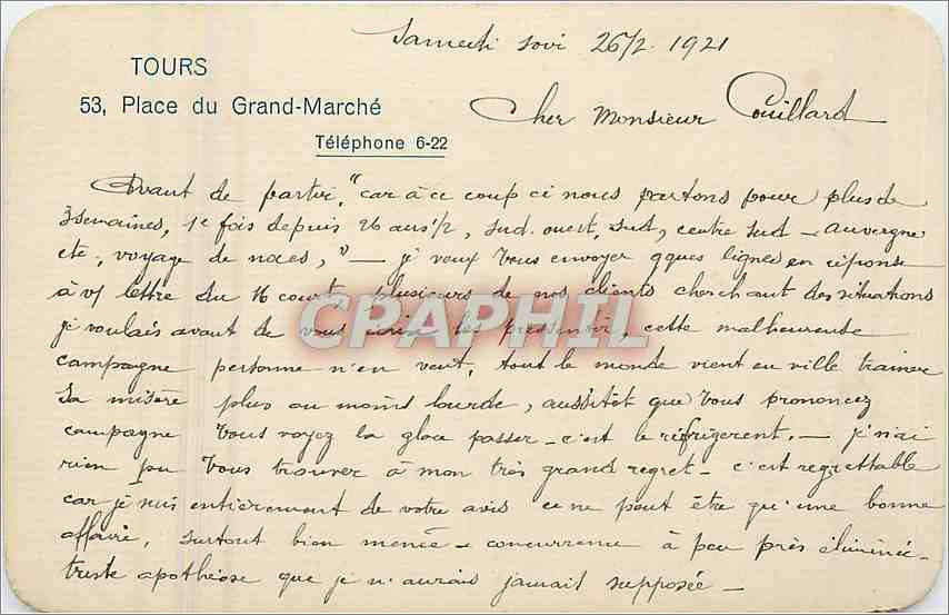 Carte de visite Tours Place du Grande Marche 
