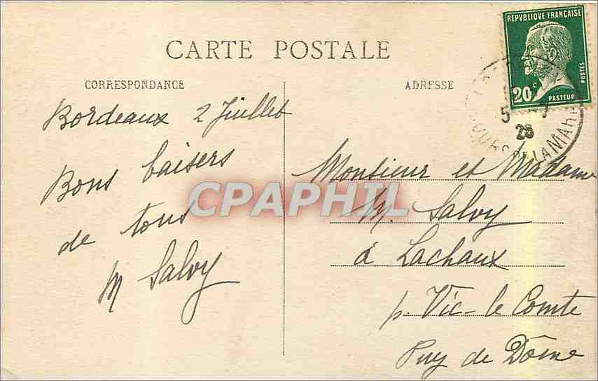 CPA Bordeaux Place de la Comedie Automobile — Verso