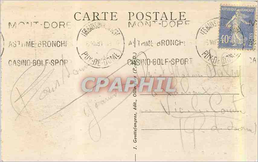CPA Le Mont Dore Vallee d'Enfer et Aiguilles du Diable  — Verso