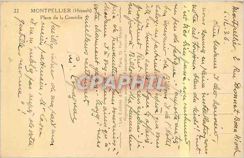 CPA Montpellier Herault Place de la Comedie  — Verso