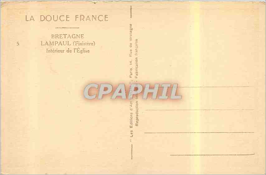 CPA Bretagne Lampaul Finistere Interieur de l'Eglise  — Rückseite