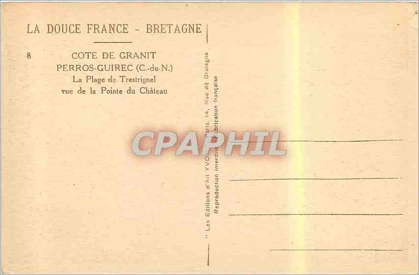 La Plage de Trestignel — Ansicht der Pointe du Château — Les Éditions d'Art YVON, n°8 — Rückseite