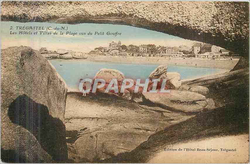 Trégastel (C.-du-N.) — Blick auf die Hotels und Villen am Strand vom Petit Gouffre — Ausgabe des Hotels Beau-Séjour, Trégastel