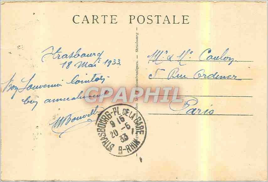 CPA Strasbourg Vue vers l'Universite prise du Palais du Rhin  — Rückseite