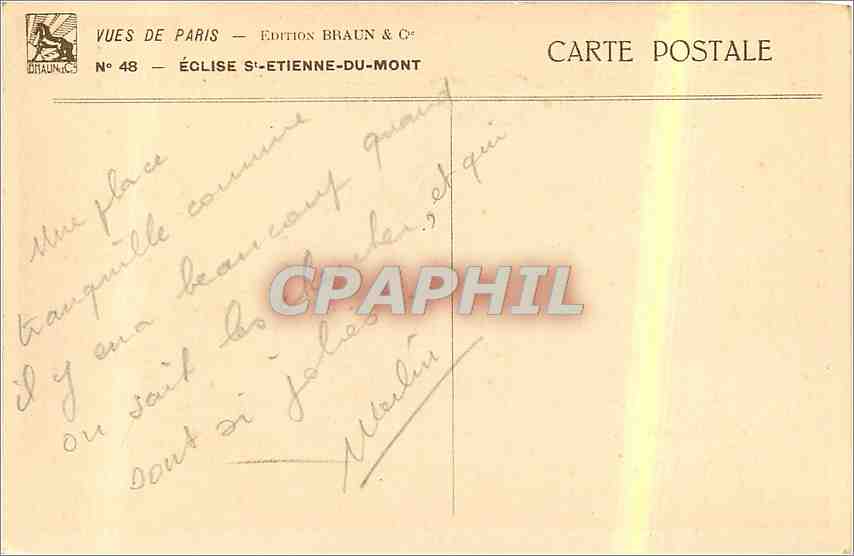 CPA Vues de Paris Eglise St Etienne du Mont  — Rückseite