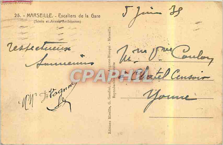 CPA Marseille Escaliers de la Gare  — Rückseite