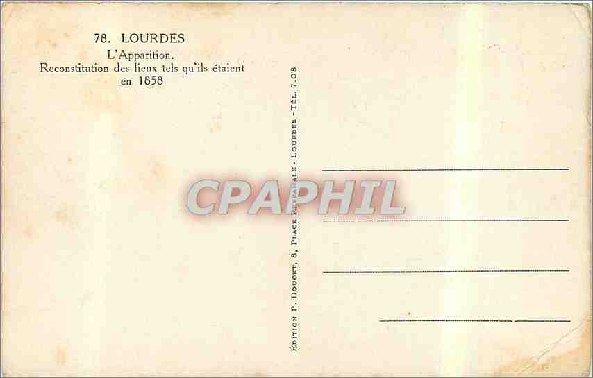 CPA Lourdes L'Apparition Reconstitution des lieux  — Verso
