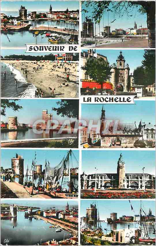 CPM La Rochelle de G a D Le Port et les Tours Perspective vers les trois Tours La Plage du Mail La g