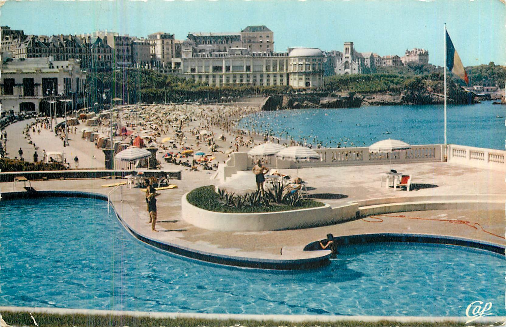 CPM Biarritz La Grande Plage et la Piscine de l'Hotel du Palais 