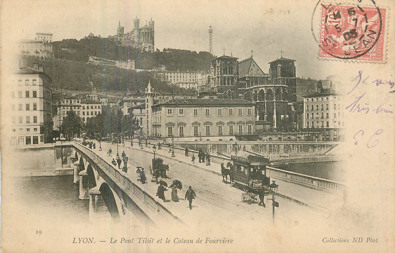 CPA Lyon Le Pont Tilsit et le Coteau de Fourviere Tramway