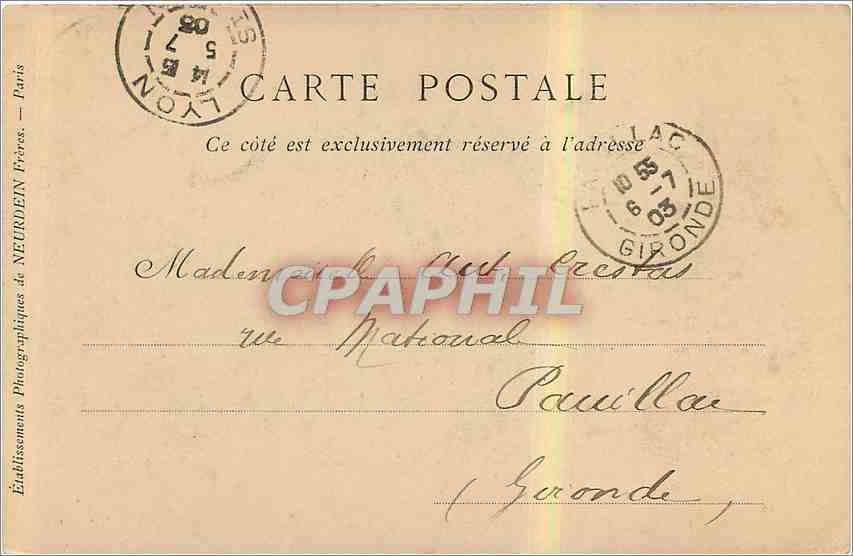 CPA Lyon Le Pont Tilsit et le Coteau de Fourviere Tramway — Rückseite