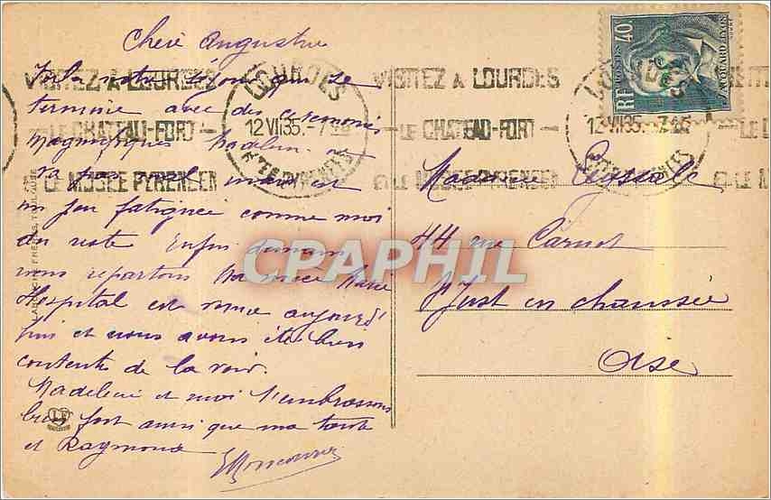 CPA Lourdes La Grotte et la Basilique  — Verso
